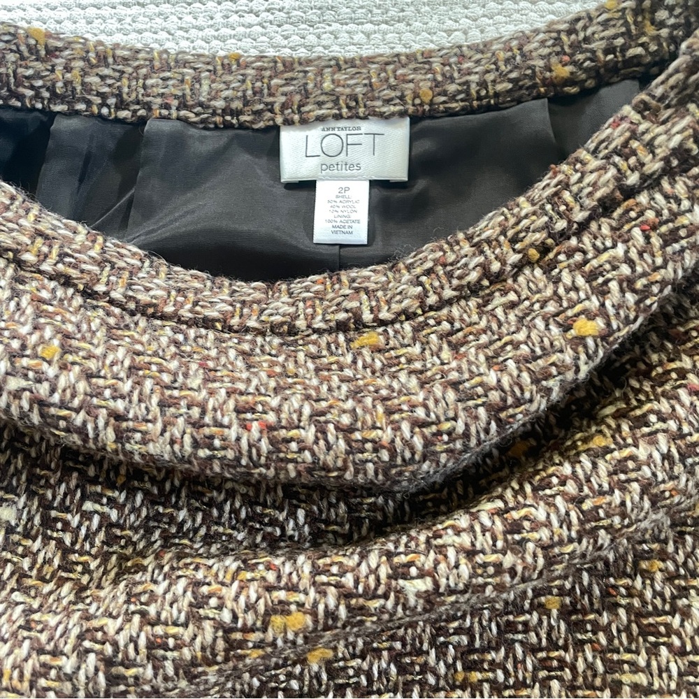 Ann Taylor LOFT Brown Tweed Lined A-Line Pencil Skirt Above Knee Length Size 2P - Picture 3 of 6